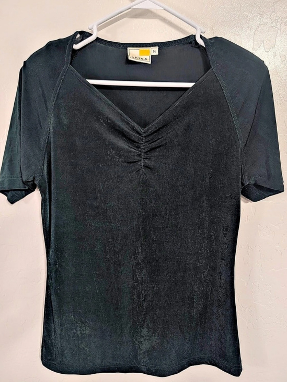 chic.c Ruched V-Neck Top in Green Medium Vintage